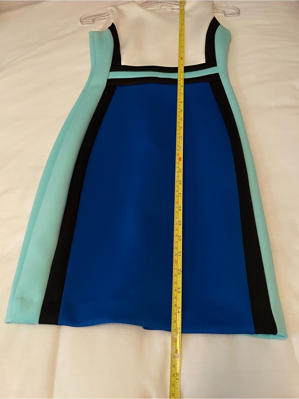 Calvin Klein Sleeveless Colorblock Sheath Dress - White, Blue & Teal - Petite 2P - Picture 5 of 7